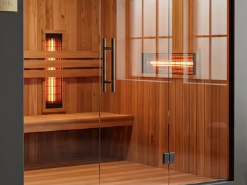 Detail: the infrared panels and the low bench